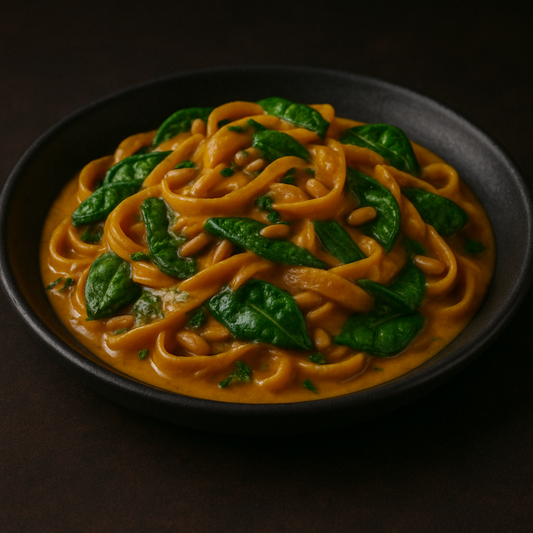 Cremige Kürbispasta  mit Babyspinat