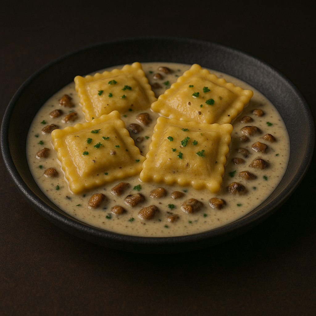 Steinpilzravioli in Gorgonzolasoße